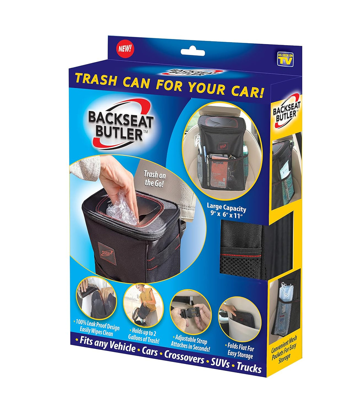 Car backseat trash bin organizer