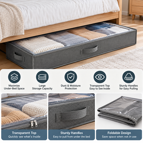 Foldable Storage Box with Handle & Window – front view