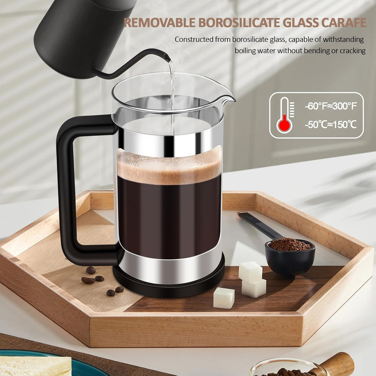 Hetai Glass Coffee Plunger - close-up | Qamaira UAE
