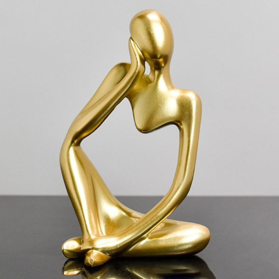 Abstract Gold Thinking Woman Statue – main view