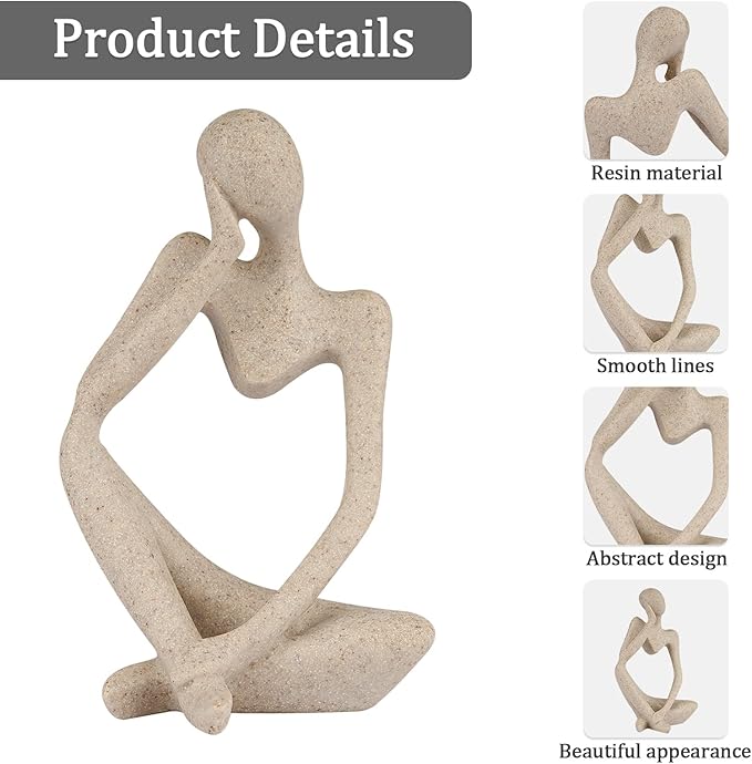 Abstract Stone-Look Thinking Woman Statue – details