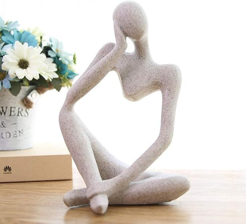 Abstract Stone-Look Thinking Woman Statue – front view