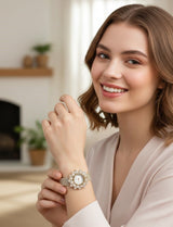 Elegant Pearl Halo Watch – front view