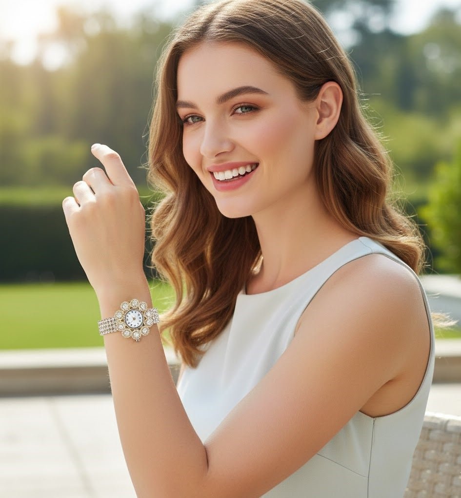 Floral Bloom Diamond Watch - front view | Qamaira UAE