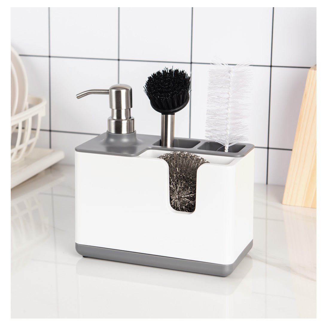 Kitchen Sponge & Utensil Holder with Soap Dispenser