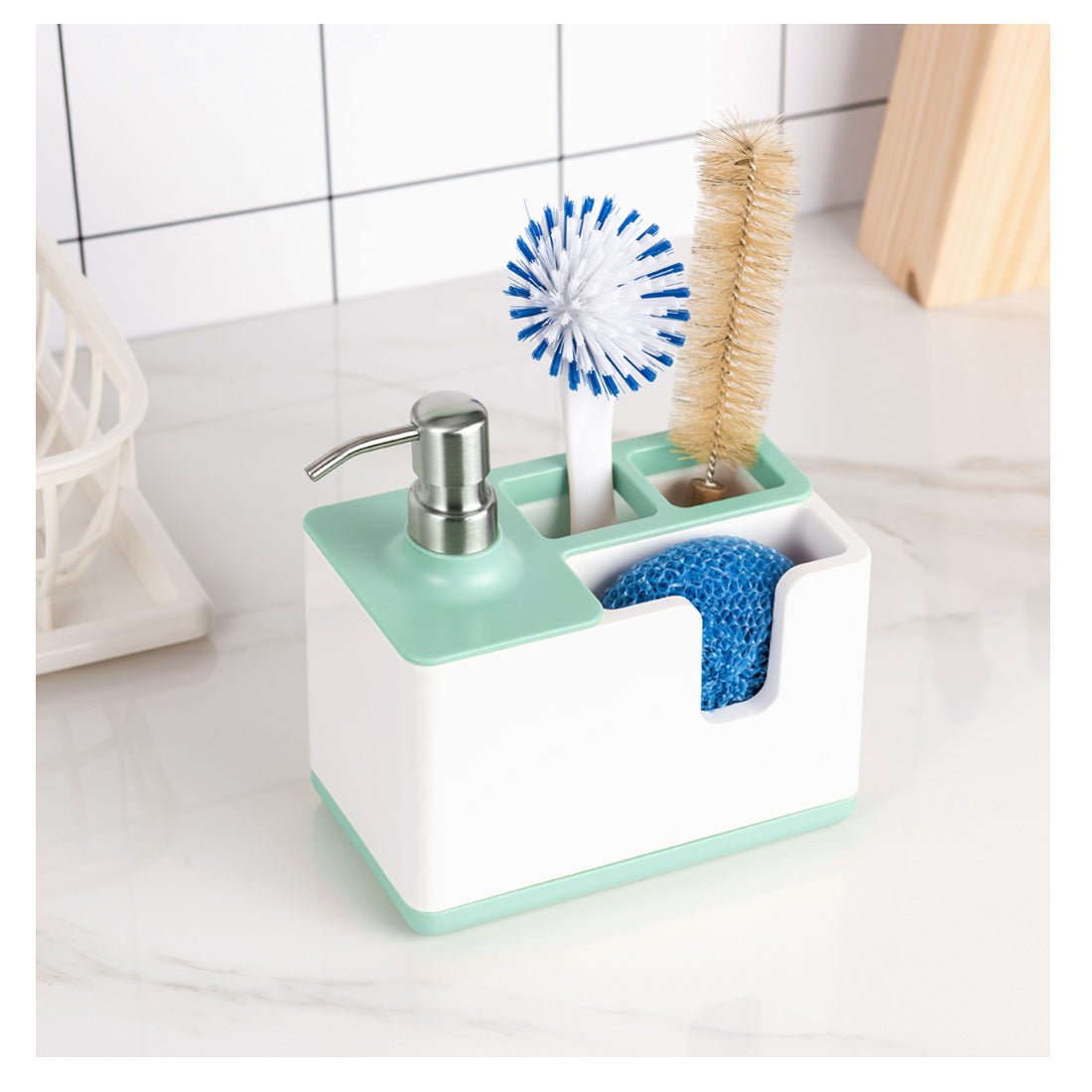 Kitchen Sponge & Utensil Holder with Soap Dispenser