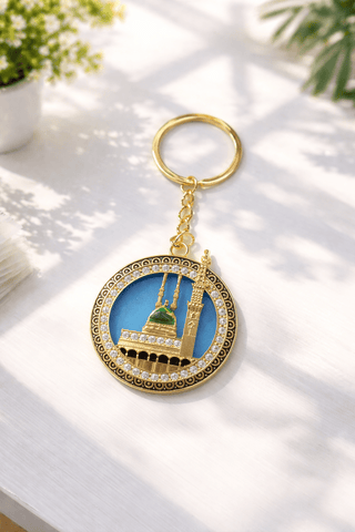 Masjid-e-Nabawi Round Rhinestone Keychain – front view