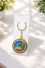 Masjid-e-Nabawi Round Rhinestone Keychain – details