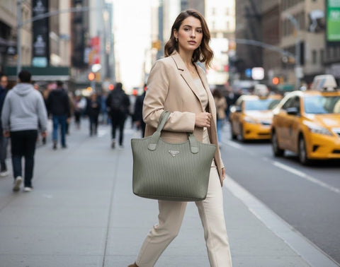 Ribbed Texture Tote Handbag – front view