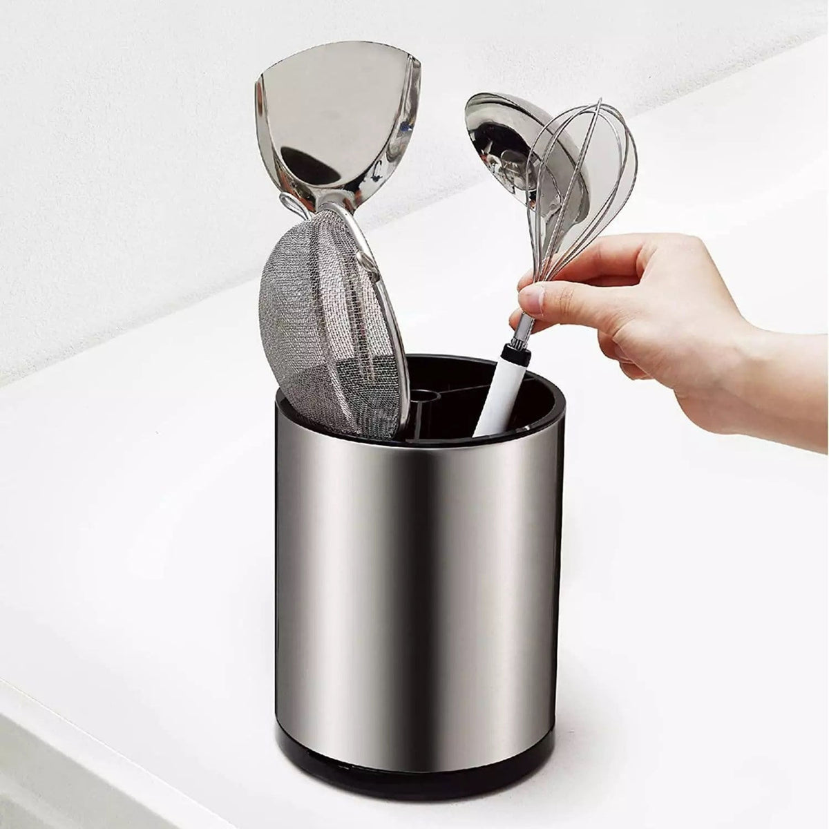 Stainless Steel Rotating Utensil Bucket
